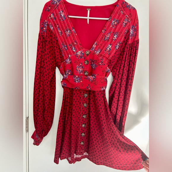 Free People Wonderland Floral Fit and Flare Long Sleeve Mini Dress Small - Picture 5 of 9